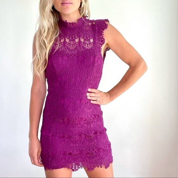 Free People Magenta Pink Lace Open Back Dress New - Picture 2 of 16